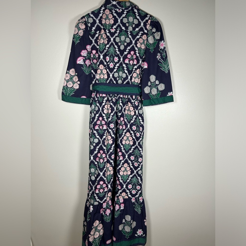 NEW NWT CELINA MOON Navy Tie Waist Floral Maxi Dress 100% Cotton - Picture 4 of 14